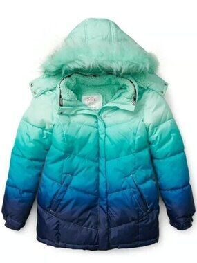 Justice Girl's Puffer Jacket with Faux Fur Lined Hood Size 12-14 - New w/ Tags